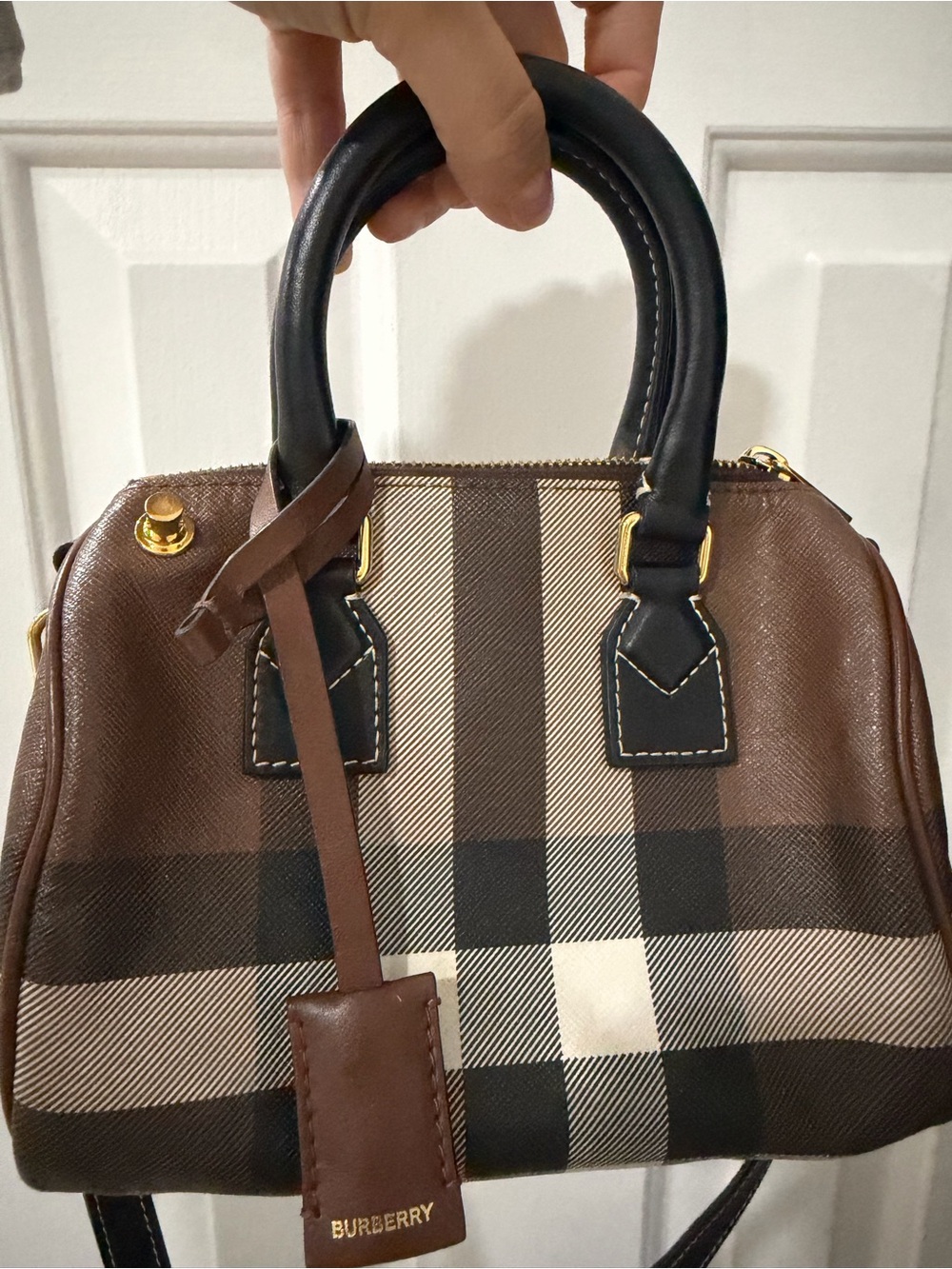 Burberry Brown and Black Check Mini Top-Handle Satchel - Picture 2 of 10